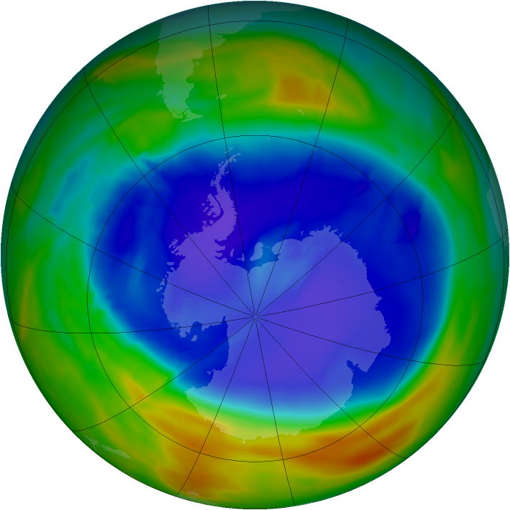 Antarctic ozone map for 11 September 2014